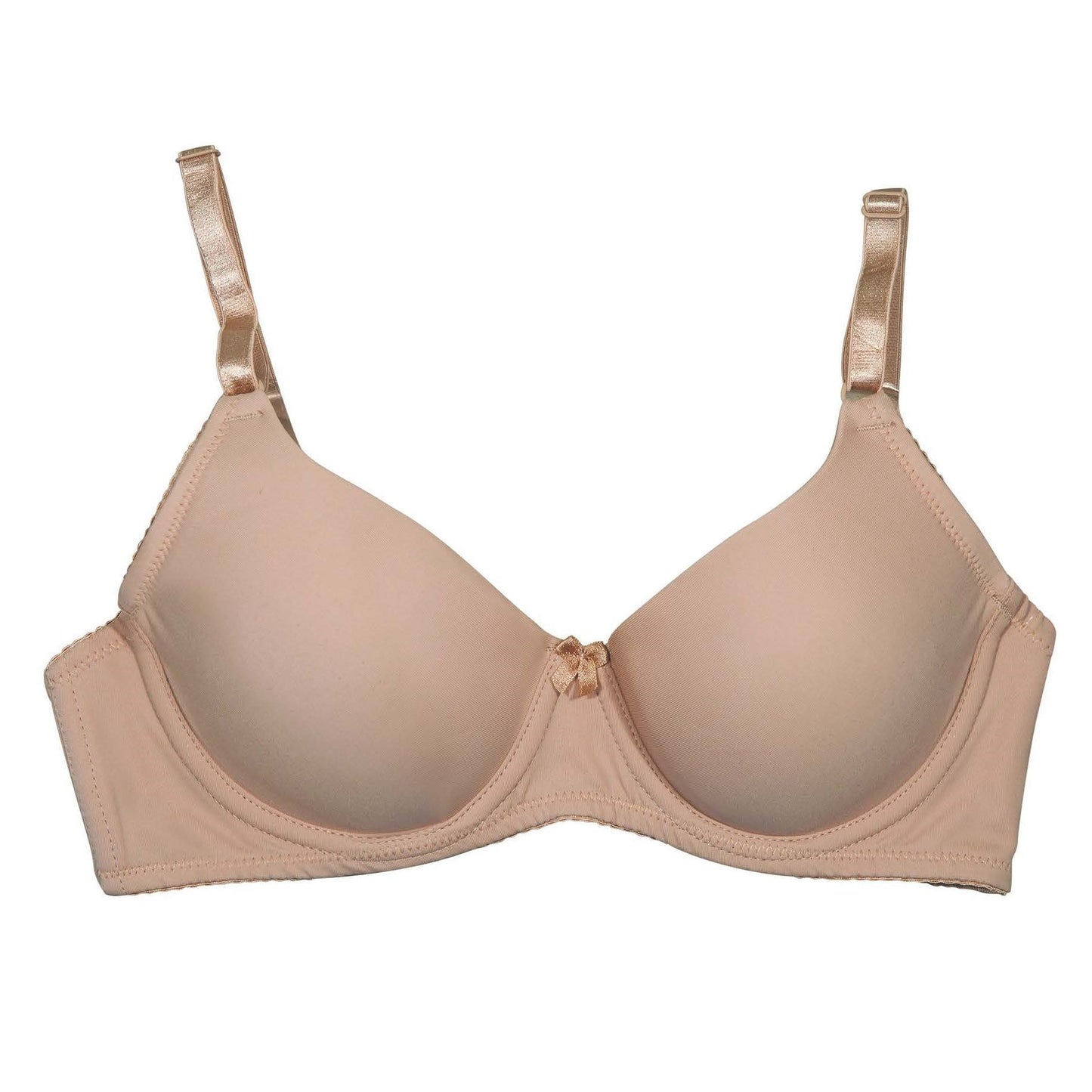 Product image of the nude/beige original water push up bra. It is soft and has a nice little bow in the center between the cups.